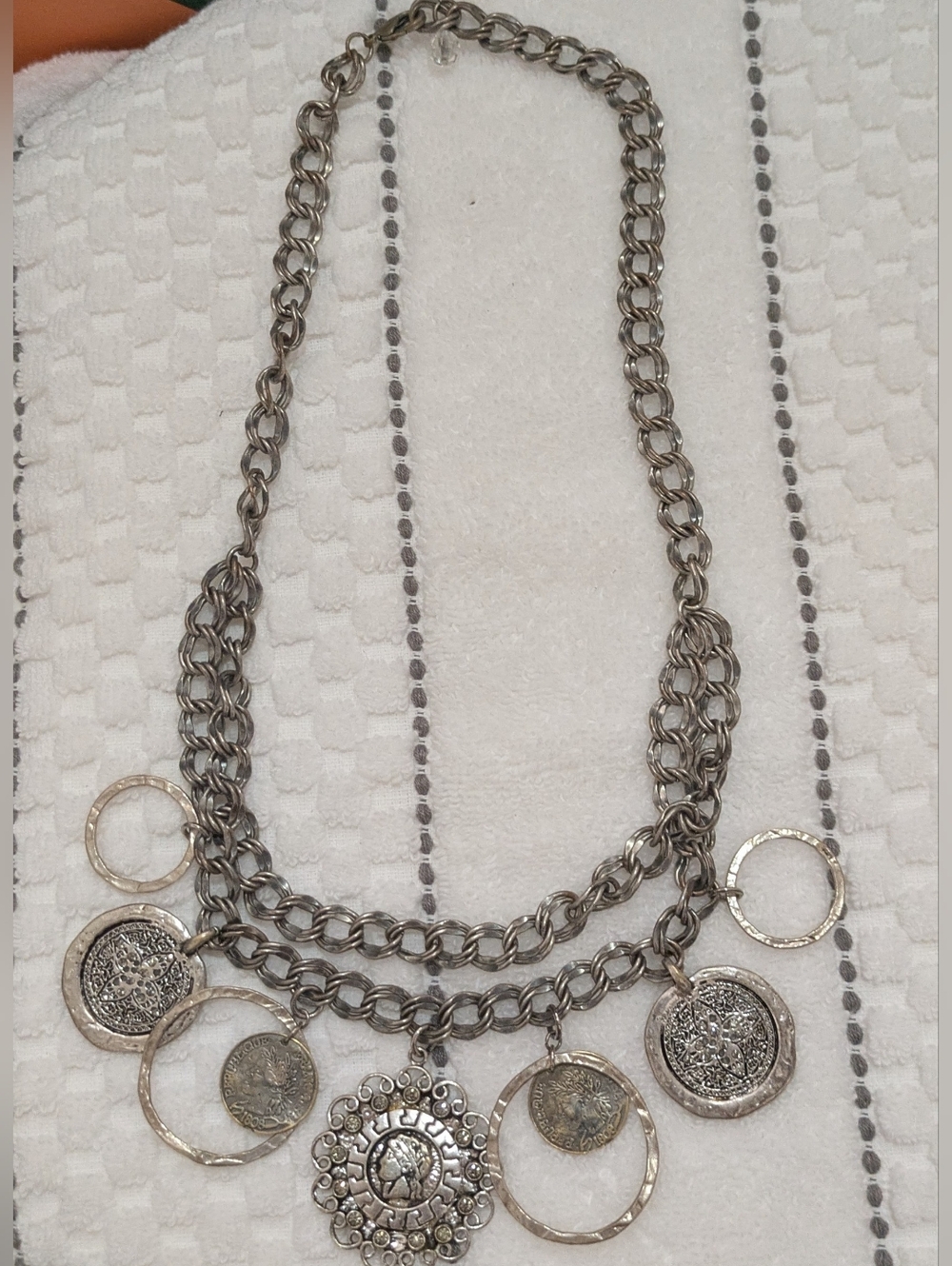 Silver-Tone Coin Charm Necklace - Women Jewelry